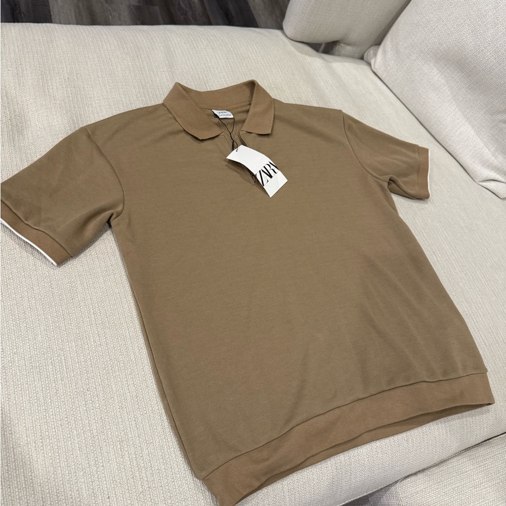 Zara Men's Tan Polo Shirt